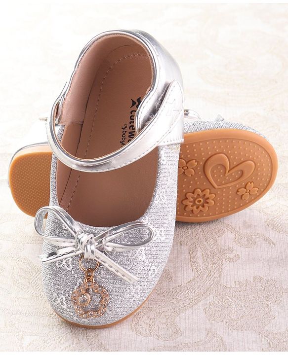 Cute Walk by Babyhug Ballerina with Velcro Closure & Bow Applique - Silver
