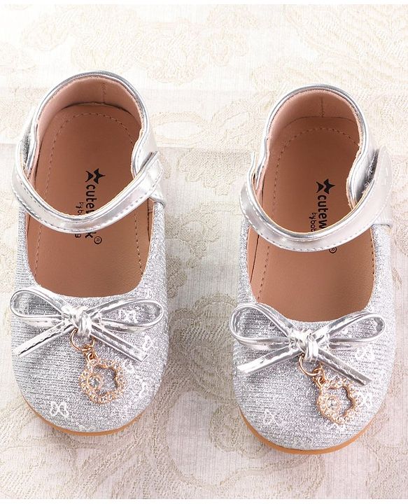 Cute Walk by Babyhug Ballerina with Velcro Closure & Bow Applique - Silver