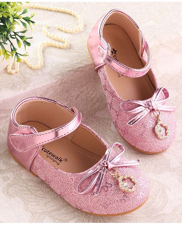 Cute Walk by Babyhug Ballerina with Velcro Closure & Bow Applique - Silver