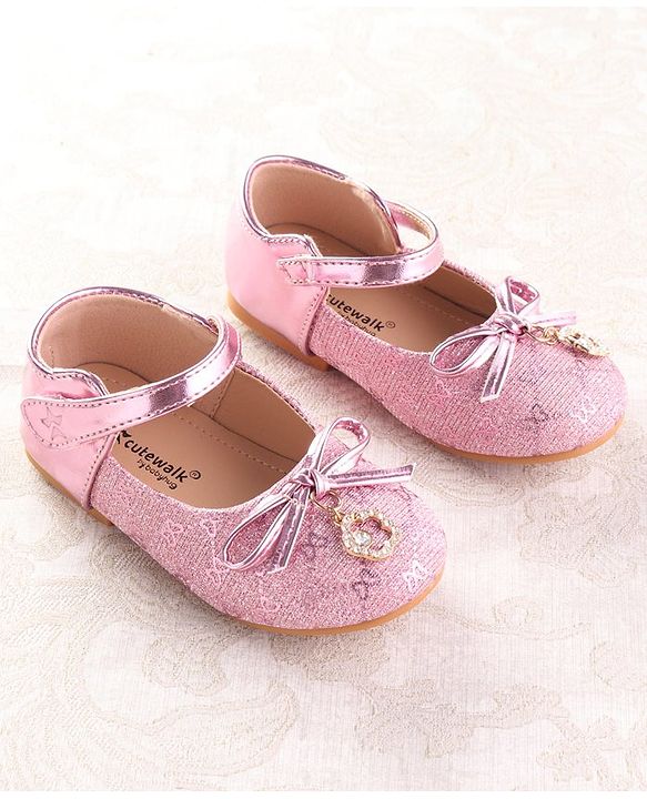 Cute Walk by Babyhug Ballerina with Velcro Closure & Bow Applique - Silver