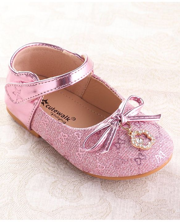 Cute Walk by Babyhug Ballerina with Velcro Closure & Bow Applique - Silver