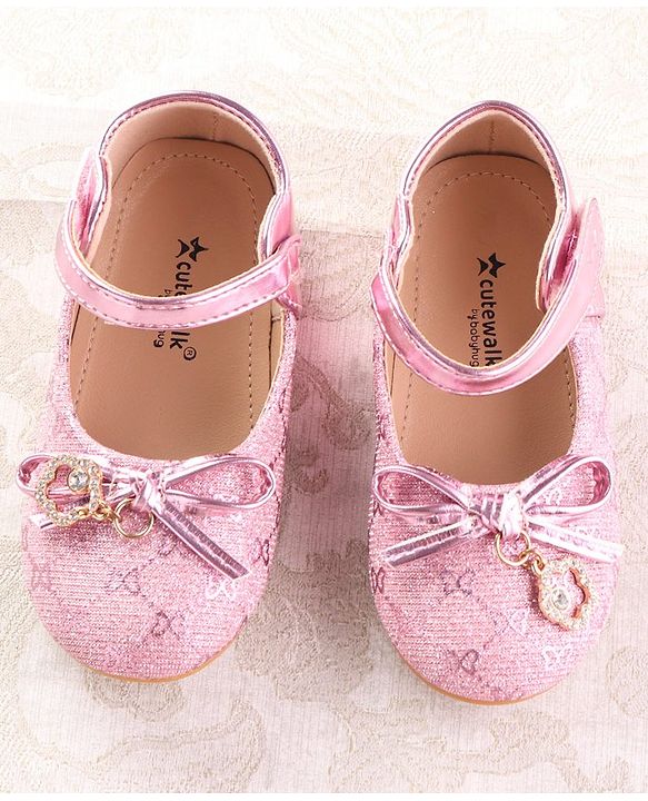 Cute Walk by Babyhug Ballerina with Velcro Closure & Bow Applique - Silver
