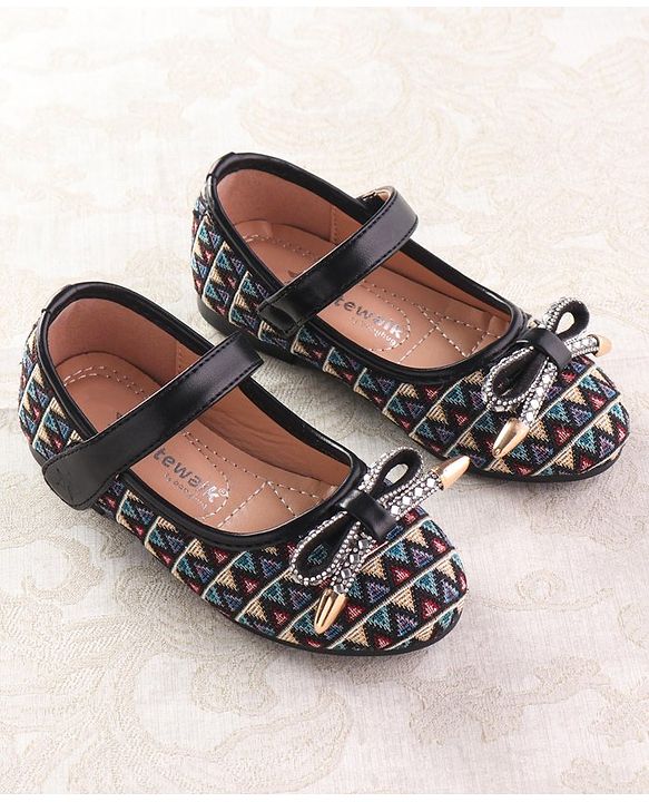 Cute Walk by Babyhug Ballerinas with Velcro Closure  Chevron Print & Bow Applique - Black
