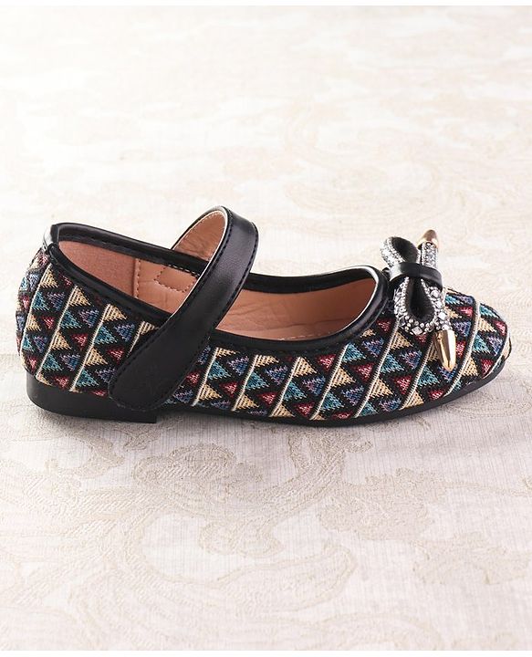 Cute Walk by Babyhug Ballerinas with Velcro Closure  Chevron Print & Bow Applique - Black