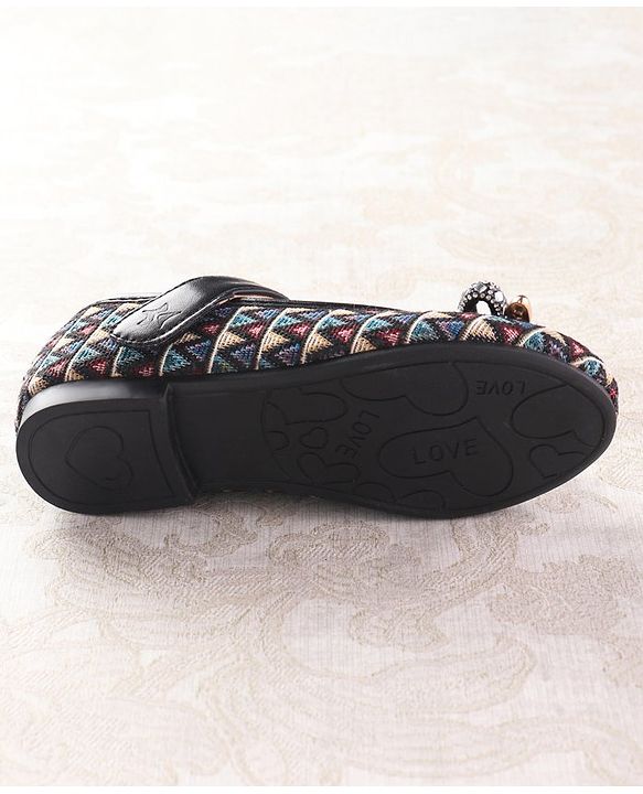 Cute Walk by Babyhug Ballerinas with Velcro Closure  Chevron Print & Bow Applique - Black