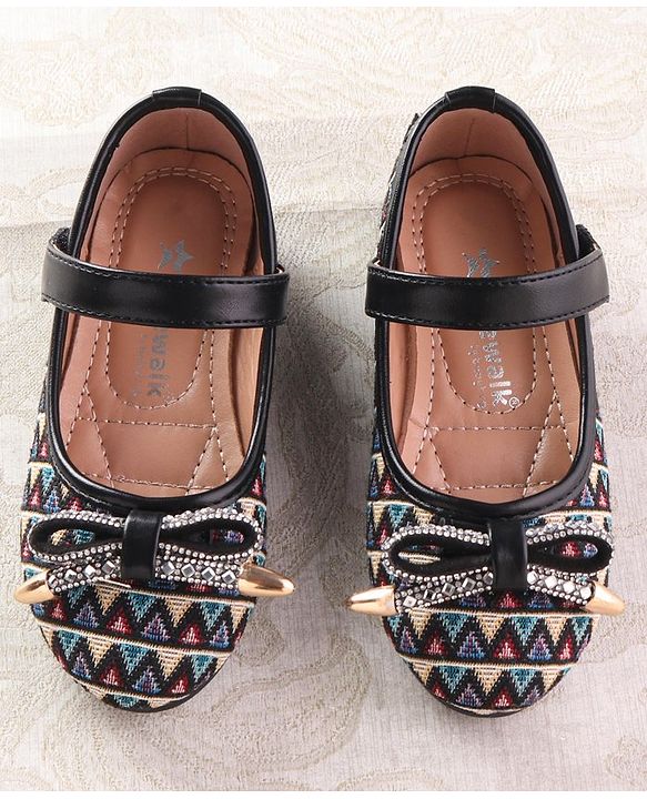 Cute Walk by Babyhug Ballerinas with Velcro Closure  Chevron Print & Bow Applique - Black