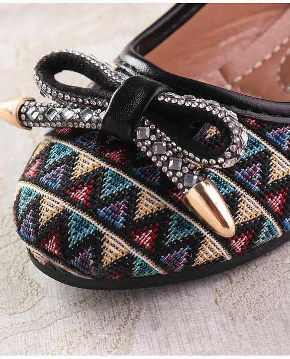 Cute Walk by Babyhug Ballerinas with Velcro Closure  Chevron Print & Bow Applique - Black