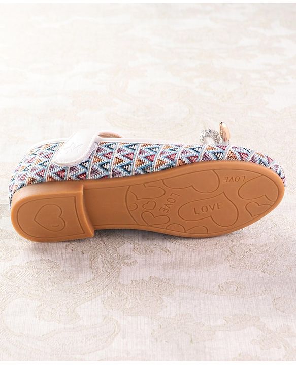 Cute Walk by Babyhug Ballerinas with Velcro Closure Chevron Print & Bow Applique - White