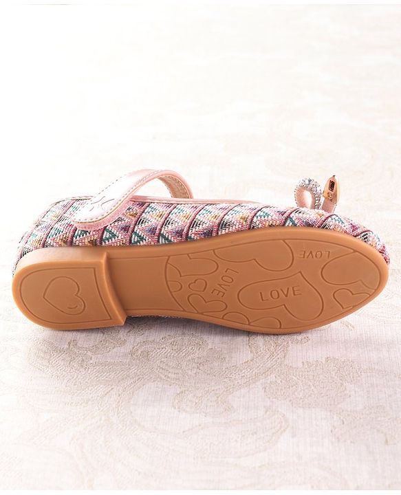 Cute Walk by Babyhug Ballerinas with Velcro Closure  Chevron Print & Bow Applique - Black