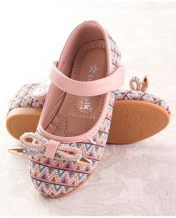 Cute Walk by Babyhug Ballerinas with Velcro Closure  Chevron Print & Bow Applique - Black