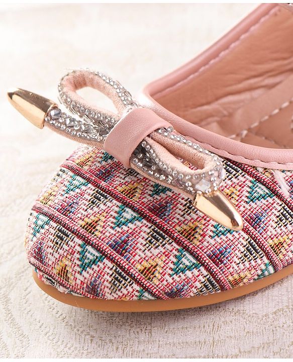 Cute Walk by Babyhug Ballerinas with Velcro Closure  Chevron Print & Bow Applique - Black