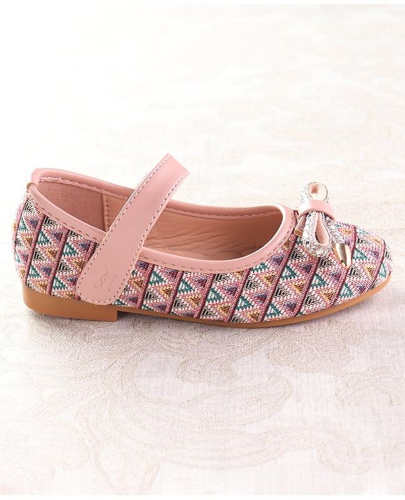Cute Walk by Babyhug Ballerinas with Velcro Closure  Chevron Print & Bow Applique - Black