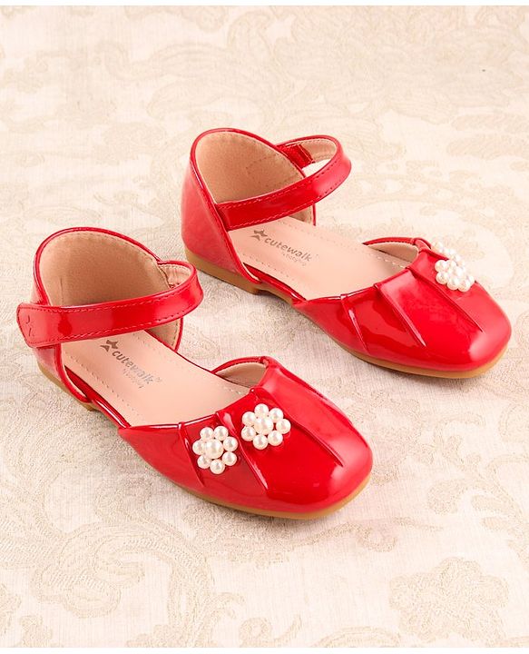 Cute Walk by Babyhug Ballerinas with Velcro Closure & Floral Applique - Red
