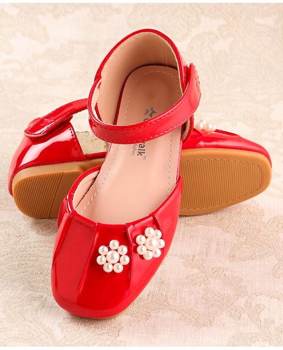 Cute Walk by Babyhug Ballerinas with Velcro Closure & Floral Applique - Red
