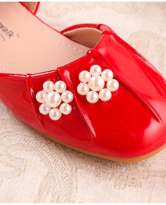 Cute Walk by Babyhug Ballerinas with Velcro Closure & Floral Applique - Red