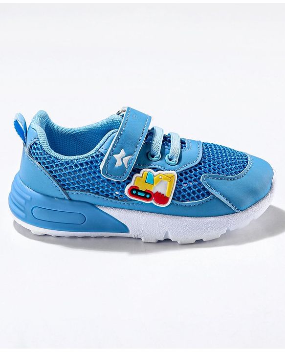 Cute Walk by Babyhug Sneaker Shoes with Vecro Closure & Construction Vehicle Appliques - Blue