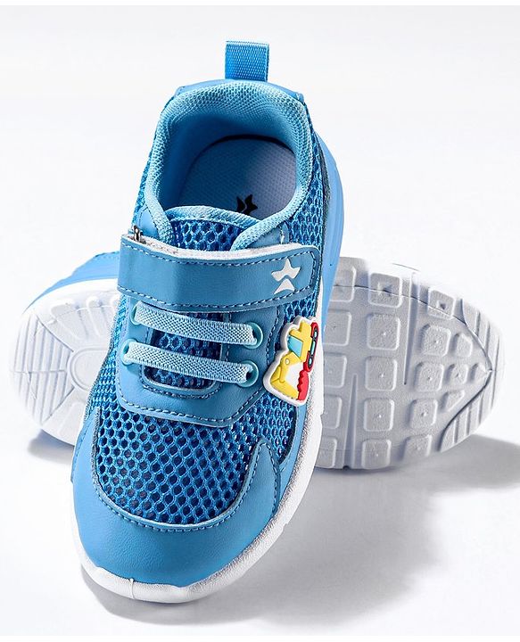 Cute Walk by Babyhug Sneaker Shoes with Vecro Closure & Construction Vehicle Appliques - Blue