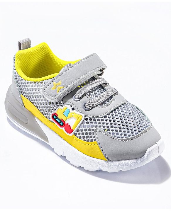 Cute Walk by Babyhug Sneaker Shoes with Vecro Closure & Construction Vehicle Appliques - Blue