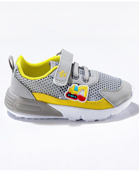 Cute Walk by Babyhug Sneaker Shoes with Vecro Closure & Construction Vehicle Appliques - Blue