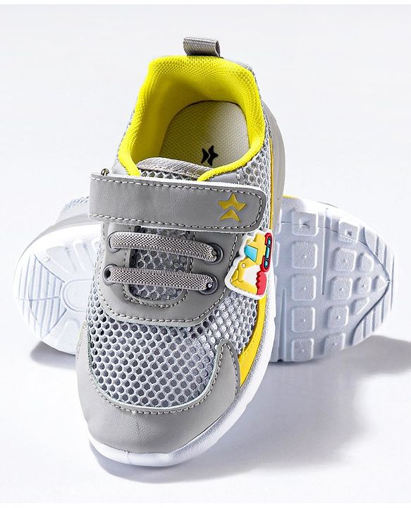 Cute Walk by Babyhug Sneaker Shoes with Vecro Closure & Construction Vehicle Appliques - Blue