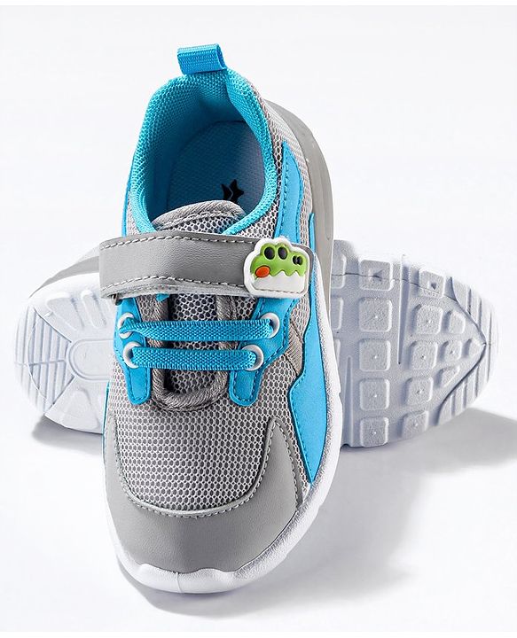 Cute Walk by Babyhug Sneaker Shoes with Vecro Closure &  Crocodile Appliques - Grey