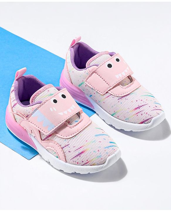 Cute Walk by Babyhug Velcro Closure Sneaker Shoes With Animal Print - Pink