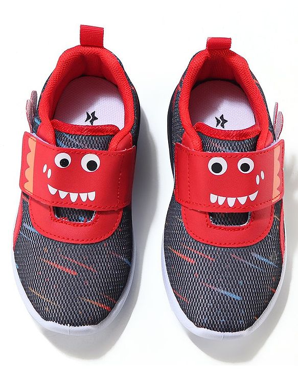 Cute Walk by Babyhug Velcro Closure Sneaker Shoes With Animal Print - Black