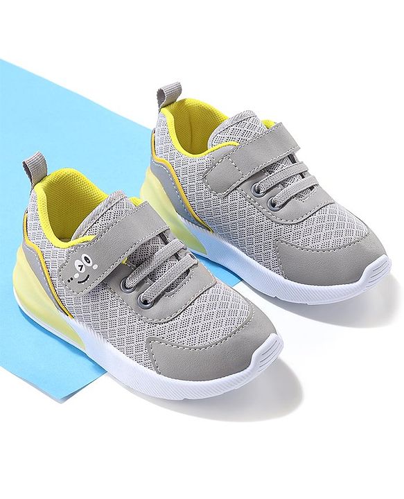 Cute Walk by Babyhug Velcro Closure Sneakers With Animal Print Detailing - Grey