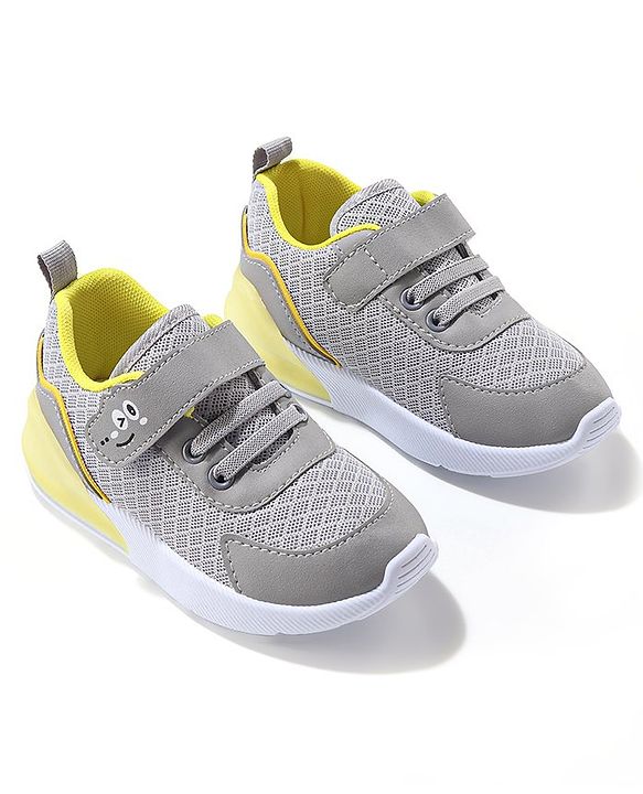 Cute Walk by Babyhug Velcro Closure Sneakers With Animal Print Detailing - Grey