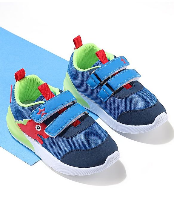 Cute Walk by Babyhug Velcro Closure Sneakers With Dino Patch Applique - Blue