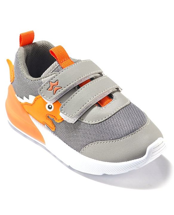 Cute Walk by Babyhug Velcro Closure Sneakers With Dino Patch Applique - Grey
