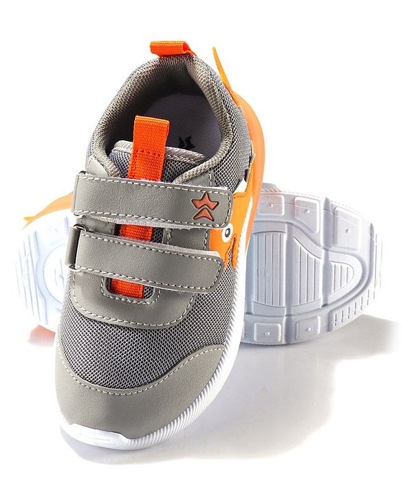 Cute Walk by Babyhug Velcro Closure Sneakers With Dino Patch Applique - Grey