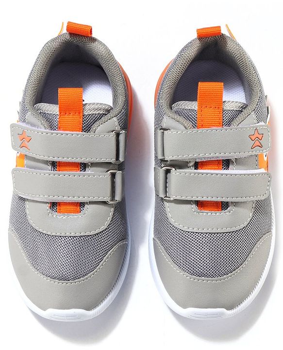 Cute Walk by Babyhug Velcro Closure Sneakers With Dino Patch Applique - Grey