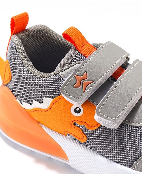 Cute Walk by Babyhug Velcro Closure Sneakers With Dino Patch Applique - Grey