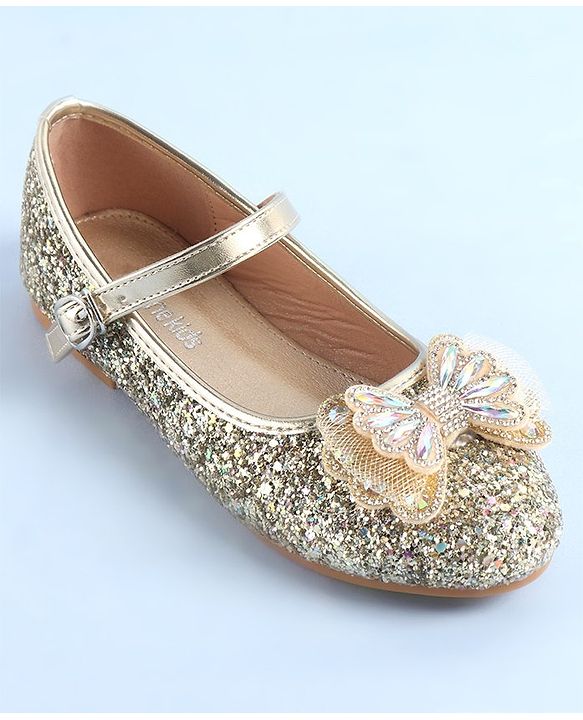 Pine Kids Ballerinas with Velcro & Buckle Closure Bow Applique - Golden