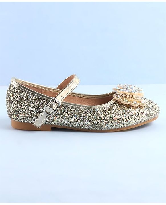 Pine Kids Ballerinas with Velcro & Buckle Closure Bow Applique - Golden
