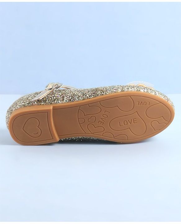 Pine Kids Ballerinas with Velcro & Buckle Closure Bow Applique - Golden