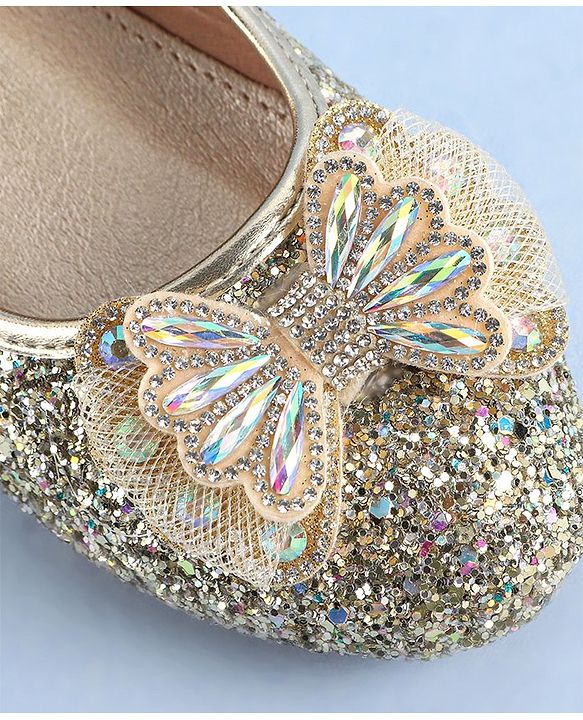 Pine Kids Ballerinas with Velcro & Buckle Closure Bow Applique - Golden