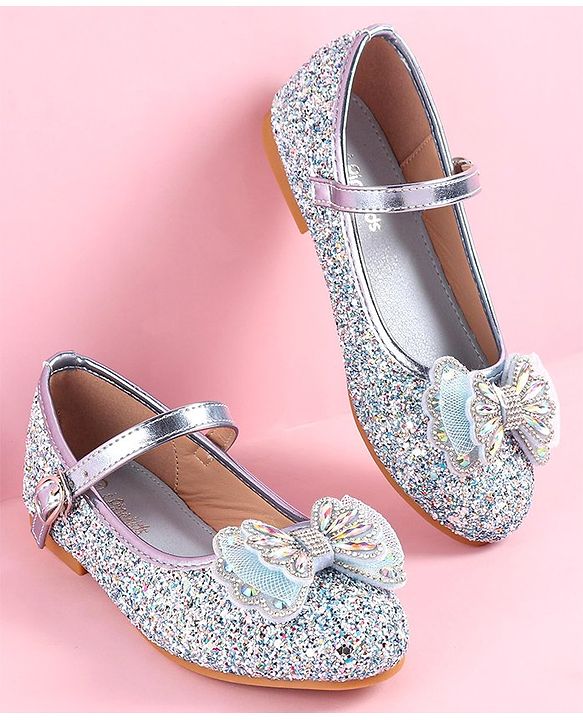Pine Kids Ballerinas with Velcro & Buckle Closure Bow Applique - Golden