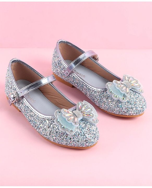 Pine Kids Ballerinas with Velcro & Buckle Closure Bow Applique - Golden