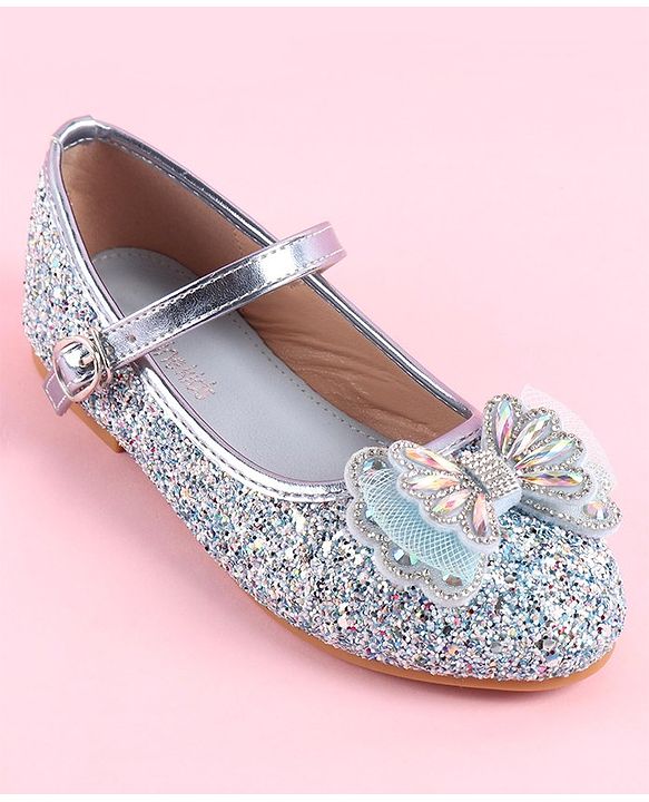 Pine Kids Ballerinas with Velcro & Buckle Closure Bow Applique - Golden