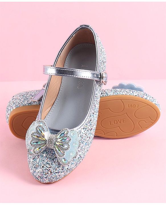 Pine Kids Ballerinas with Velcro & Buckle Closure Bow Applique - Golden