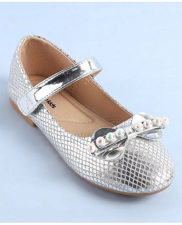 Pine Kids Ballerinas with Velcro Closure Pearl Applique - Silver