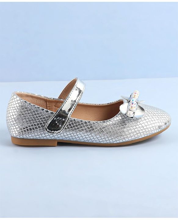 Pine Kids Ballerinas with Velcro Closure Pearl Applique - Silver