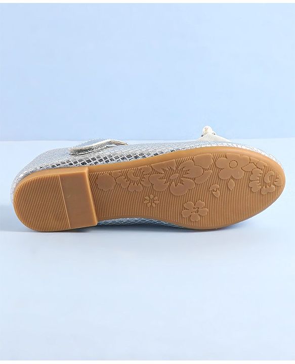 Pine Kids Ballerinas with Velcro Closure Pearl Applique - Silver