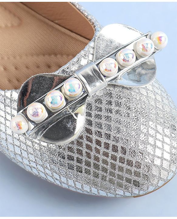Pine Kids Ballerinas with Velcro Closure Pearl Applique - Silver