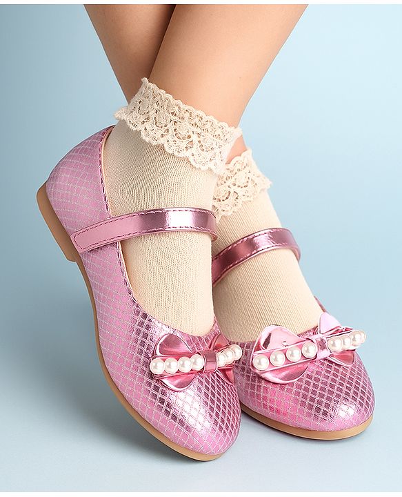 Pine Kids Ballerinas with Velcro Closure Pearl Applique - Silver