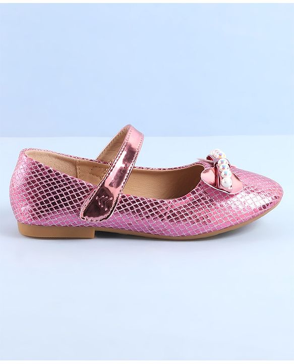 Pine Kids Ballerinas with Velcro Closure Pearl Applique - Silver