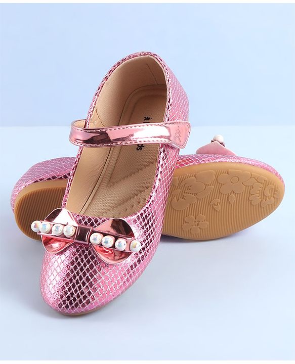 Pine Kids Ballerinas with Velcro Closure Pearl Applique - Silver