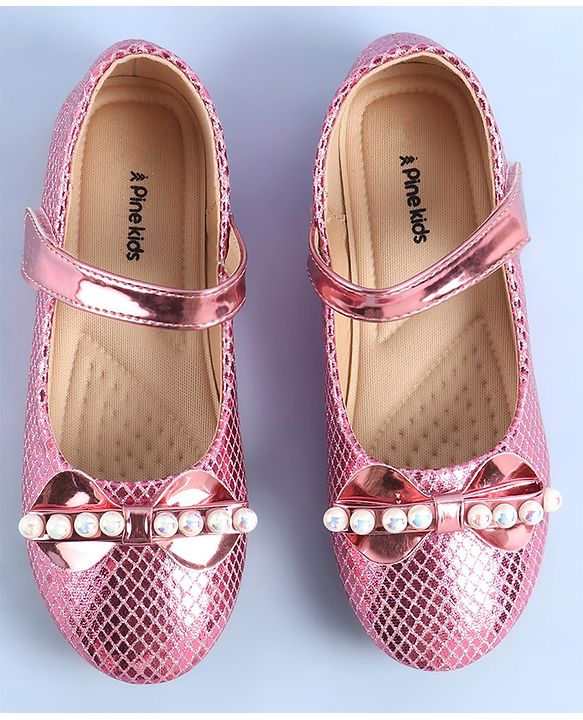 Pine Kids Ballerinas with Velcro Closure Pearl Applique - Silver